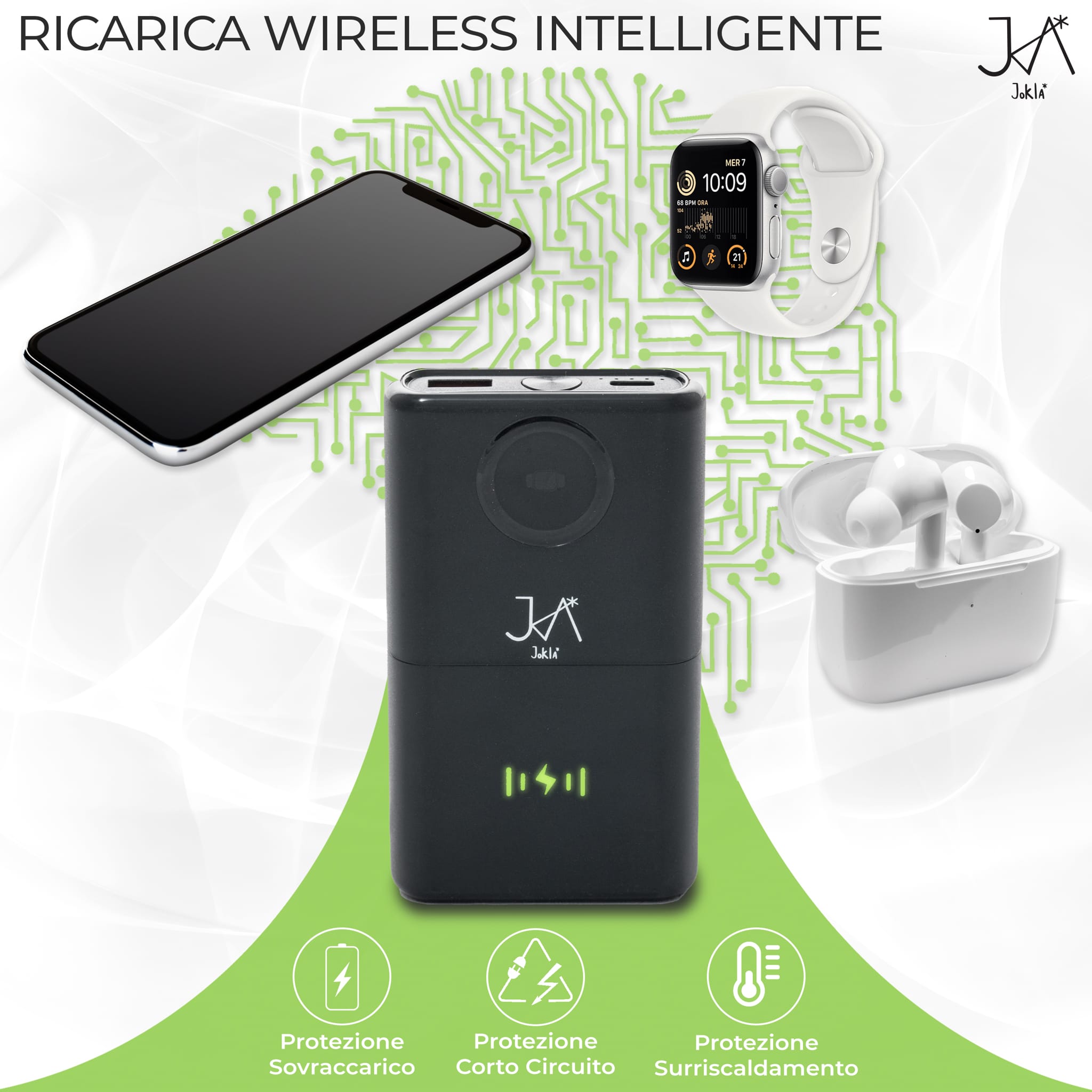 Jokla*PowerBank 10.000mAh 22.5W - Ricarica Wirless e Cablata