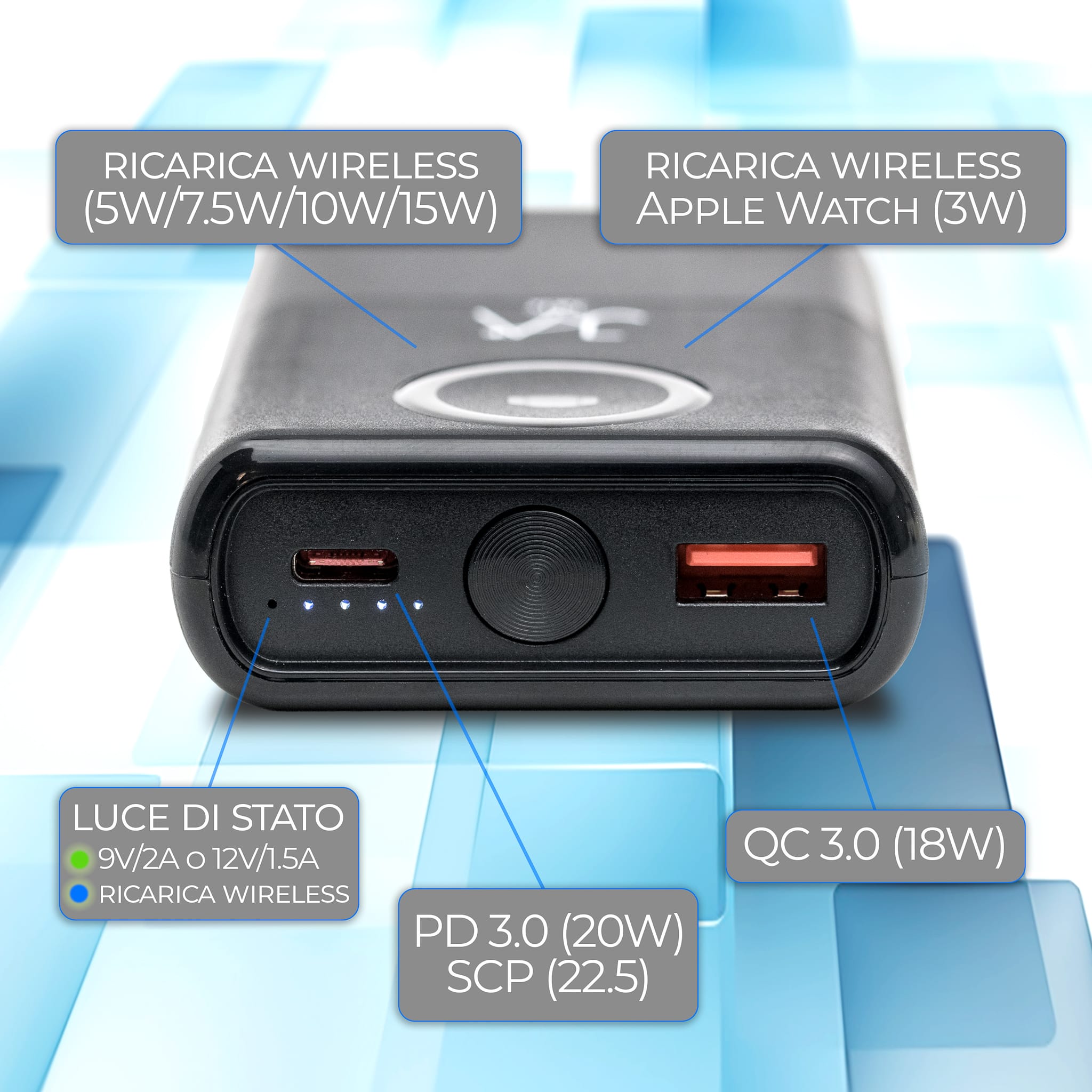 Jokla*PowerBank 10.000mAh 22.5W - Ricarica Wirless e Cablata